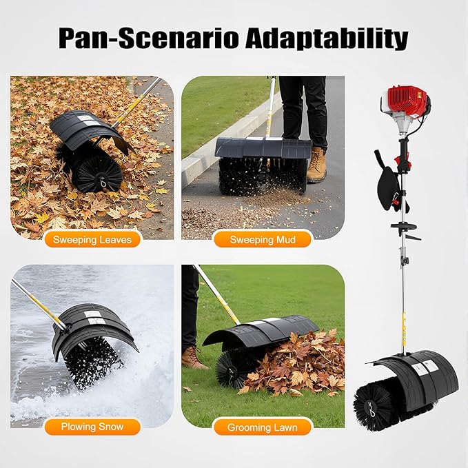 Handheld Sweeper, 52cc 2 Stroke Engine 2.3HP Gasoline Powered Sweeper Broom Driveway Lawn Lawn Artificial Grass Power Brush Lawn Sweeper Cleaning Tools Gasoline Engine Powered Broom…