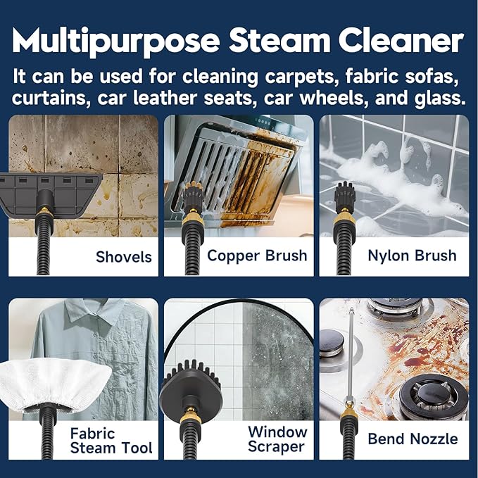 KEROMEE Steam Cleaner, 1500W High Pressure Steamer with 1.27Qt Tank, 15s Fast Heat, 6-Level Adjustable Steam, Portable Machine with 15pcs Kit for Dirt, Grease, Grout, Tile, Floor, Car Detailing