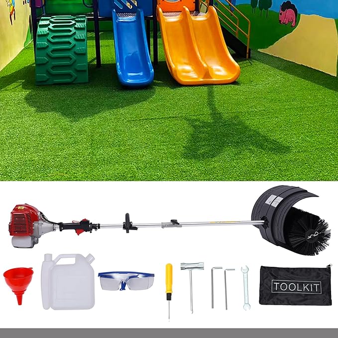 2 Stroke Gas Power Broom Sweeper Handheld Turf Grass Cleaner Driveway Snow Cleaning Machine Tool Walk Behind Tractor 1-Cylinder Air-Cooled(52CC-2.3HP/1700W-Small Packages)