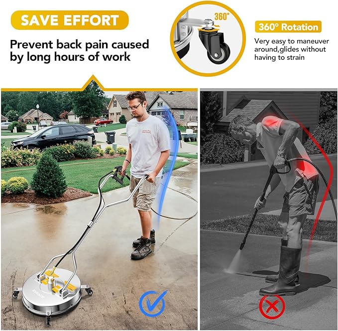 EVEAGE 18.5" Powerful Pressure Washer Surface Cleaner, EP003 Dual Handle Stainless Steel Surface Cleaner for Pressure Power Washer, 4000 PSI, Perfect for Driveways, Sidewalks,Patios (18.5 in)
