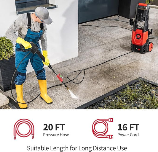 Electric Pressure Washer Power Washer with Foam Cannon & 4 Quick Connect Nozzles, Portable High Pressure Cleaning Machine for Cars Driveways Patios Outdoor Cleaning