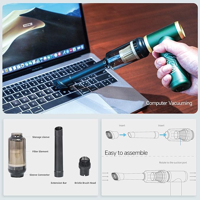 KiCA Jetfan 2.0 Electric Air Duster+Vacuum Accessory Combo for Computer/Keyboard/House Cleaning/Camera Lens/Camping/BBQ/Car/Barbershop,100000RPM,Two Nozzle/Long Battery,Air Can Substitute Tool-Red