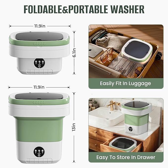 Portable Washing Machine, 16L Foldable & Lightweight, 3 Cleaning Modes, Compact Laundry, No Installation & Easy to Use for Travel, RV, Small Apartment & Dorm Room