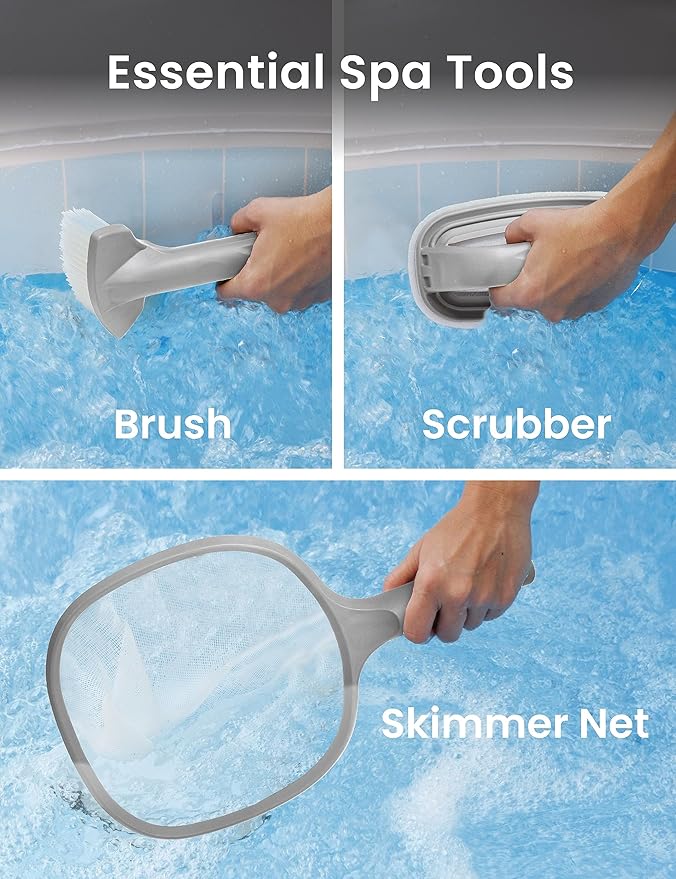 KOKIDO (2024 New) Rechargeable Spa Pool Vacuum Kit with Pole and Tools - Skimmer, Scrubber, Brush. IPX8 Cold/Hot watersafe, Steel Mesh Filter. Ideal for Spas Hot Tubs, for Sand and Debris XTROVAC 100