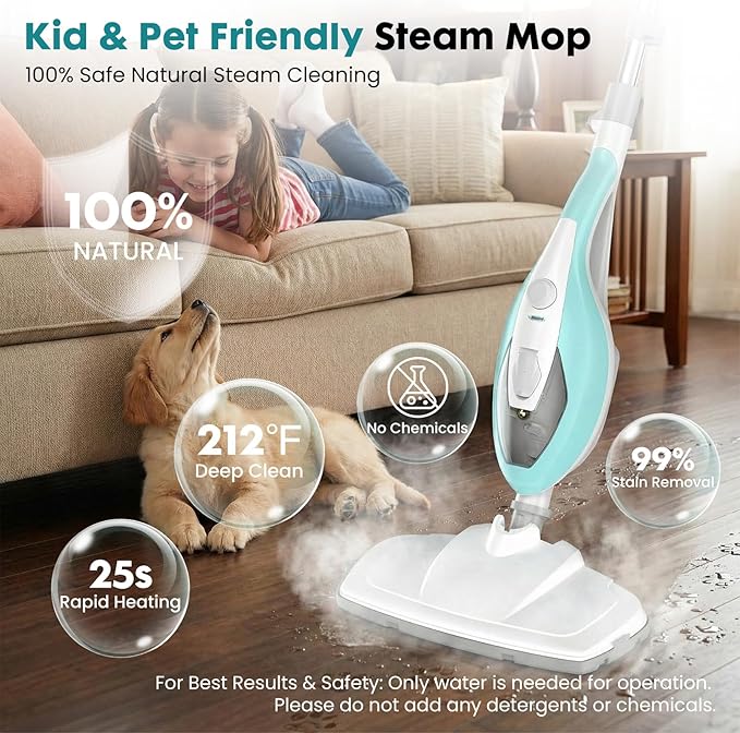 OLIXIS 10-in-1 Steam Mop, 1550W Detachable Handheld Steam Cleaner for Floor Cleaning, 16.4FT Cord, 2 Washable Pads, Multi-Purpose Floor Steamer for Hardwood, Carpet, Tile, Grout, Windows, White Green