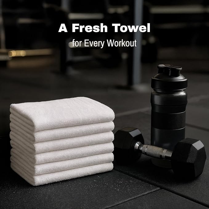 JMR White Bath Towels Bulk Pack of 12 (24x48) - 100% Cotton Lightweight & Quick-Dry Cotton Towels for Hotel, Rental Properties, Gym & Commercial Use