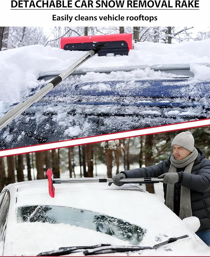 Roof Rake for Snow, Snow Roof Rakes Removal Tool Shovel for House , Adjustable Telescoping Plate Stainless Steel Telescopic Pole for Roof Car Outdoor Snow Cleaning (141.7in)