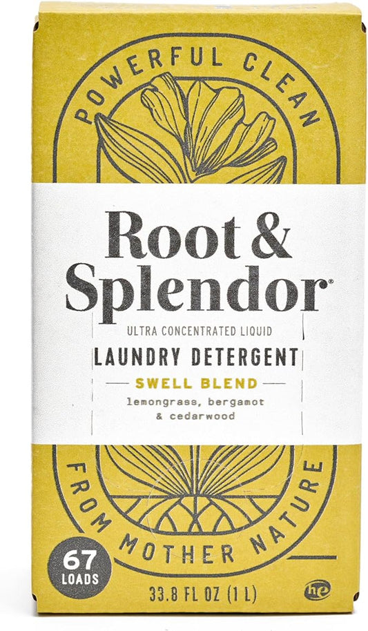 Root & Splendor Ultra Concentrated All Natural Laundry Detergent Liquid - Plant Based, Enzymatic Laundry Soap, Swell Scent, 1 Liter, 67 Loads