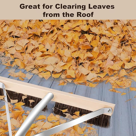 Leaf Roof Brush with Gloves, Roof Rake Remove Leaves, Adjustable 5-21ft Roof Cleaning Brush Tool for Shingles, Corrugated, Solar Panel, Lightweight Long Handle Extension Aluminum Poles Broom