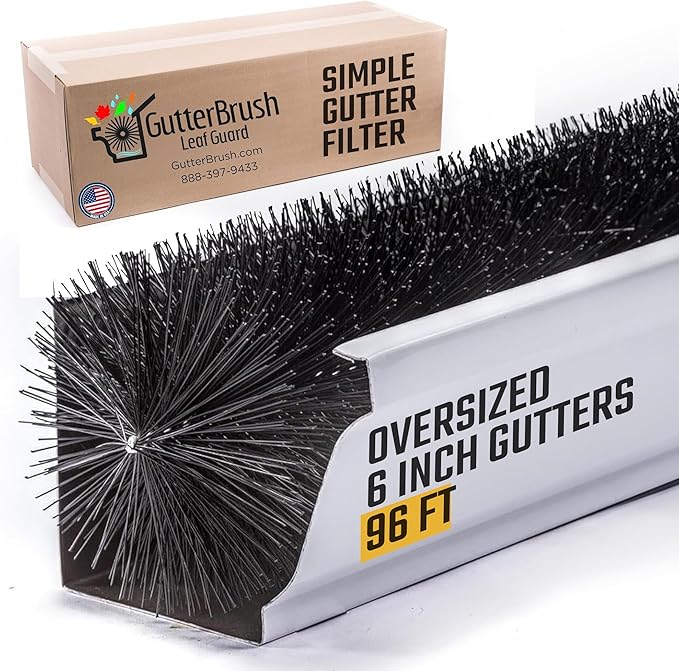 GutterBrush Gutter Guard 5.25-Inch Diameter – 96 Ft - DIY Leaf Filter for Small Gutters | No Tools Needed, Easy Install | Prevents Clogs & Reduces Cleaning | Made in USA