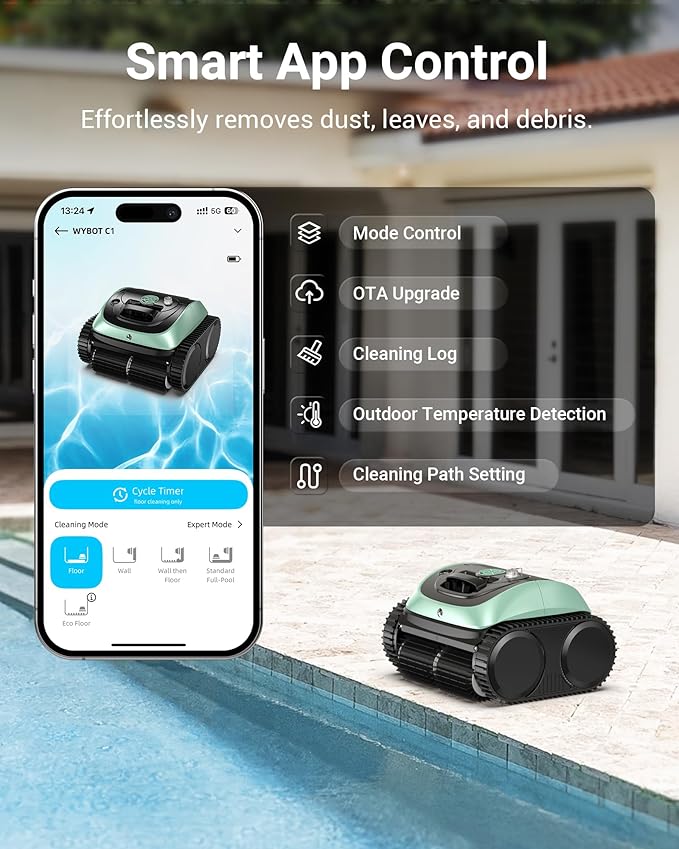 Pool Vacuum for Inground & Above Ground Pools, 4-in-1 Cordless Pool Cleaner, 150 Mins Runtime, APP Control, Triple-Motor & Smart Paths, Wall & Waterline Clean up to 1,614 Sq.ft (Black Green)