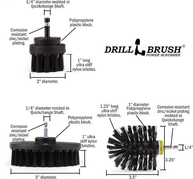 Industrial Electric Spin Scrubber - Household Cleaning Electric Scrub Brush - Ultra Stiff BBQ Grill Brush - Griddle Cleaning Kit - No Wire Nylon Bristles - Oil Stains, Rust, Loose Paint on Concrete