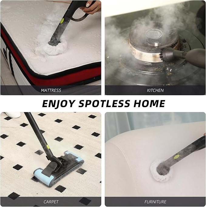 Heavy-Duty Steam Cleaner - 1500W Multipurpose Handheld Floor Steamer with 22 Accessories 16ft Cord for Home, Car Detailing, Tile, Grout, Carpet, Wallpaper, Upholstery, Window, Deep Cleaning