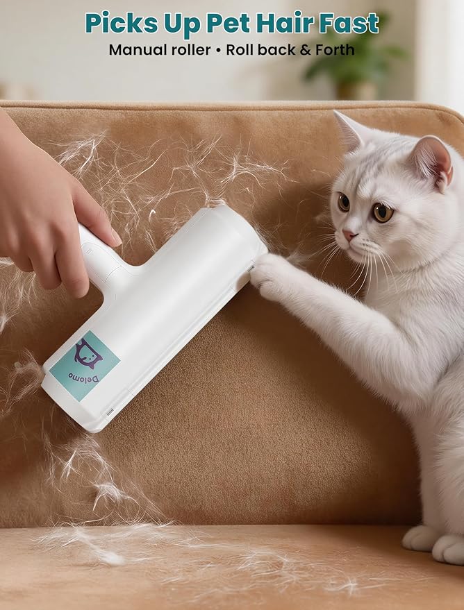 DELOMO Pet Hair Remover Roller, Reusable Lint Roller for Dog and Cat Hair | Portable Pet Hair Roller with Large Fur Bin, Fast Cleaning for Couches, Bedding, Rugs, Car Seats and Furniture, No Batteries - Image 2