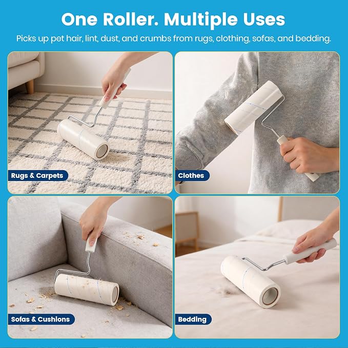 Extra Sticky Large Surface Lint Roller for Pet Hair, 500 Sheets | Easy Spiral Tear, 6.3" Wide Lint Roller, Cat & Dog Hair Remover for Clothes, Carpet, Giant Lint Remover with Storage Base - Image 7