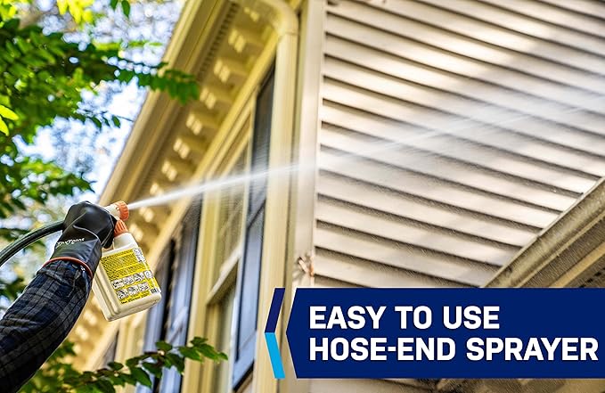 Spray & Forget Super Concentrated Revolutionary Roof Cleaner, 1 Qt. Hose-End Bottle - Cleans Algae, Mold & Mildew Stains, Use on Asphalt, Wood, Slate, Clay & Tile Shingles, Yellow (SF150)
