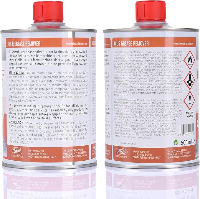 FABER Oil & Grease Stain Remover – Marble & Granite Cleaner – Easy to Use on Vertical Surfaces – Fast Acting Specific for Greasy and Oily Stains – Oil Spot Driveway Remover - 500ML