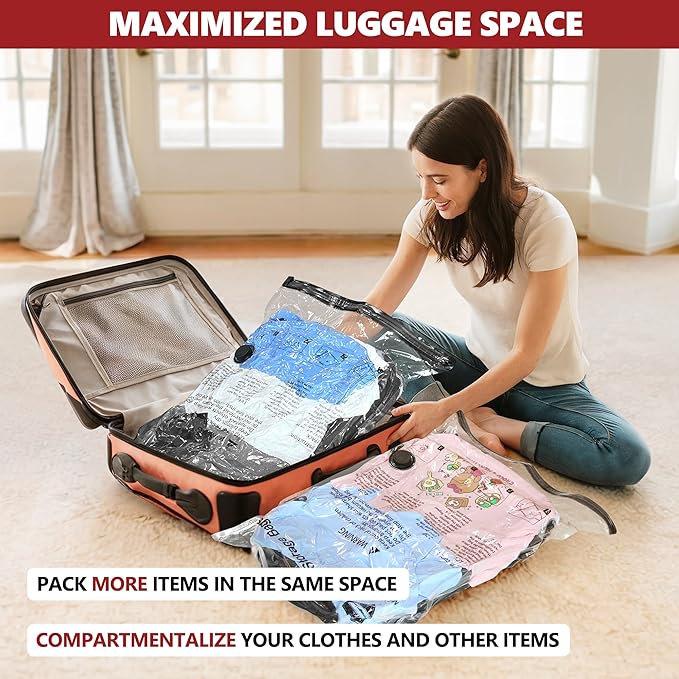Vacuum Bags for Travel with Rechargeable Pump, 18 Combo (6L/6M/6S) Compression Packing Seal Bags for Luggage Suitcase, Space Saver for Clothing and Clothes Storage Travel