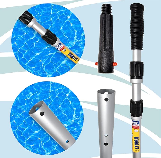 SKIMLITE MANUFACTURING Dually 9016 Telescopic Pool Pole 8-16 Ft Dual Locking Heavy Duty Aluminum Easy Grip Adjustable Telescoping Cleaning Poles with Universal Adapter for Skimmer Brush & Vacuum Head