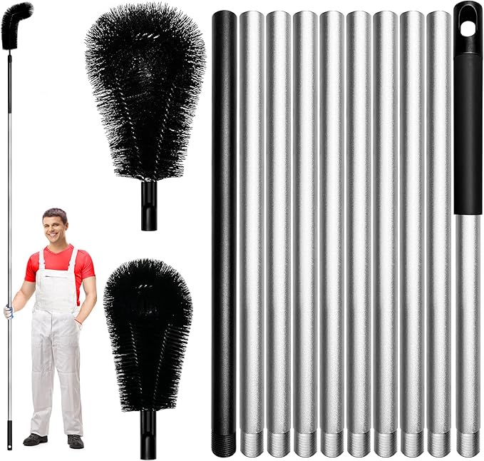 13 FT Gutter Cleaning Tool, Roof Gutter Brush, Clear Leaves from Roof Gutters Without a Ladder, Includes 2 Cleaning Brushes & Black