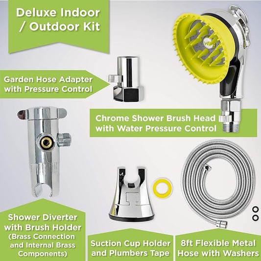 Wondurdog Deluxe Indoor Outdoor Dog Wash Kit for Shower and Garden Hose w/Water Pressure Control, Splash Shield & Rubber Scrubbing Attachment. Fast & Easy Dog Bath. Cleaning for Short & Long Hair Pet