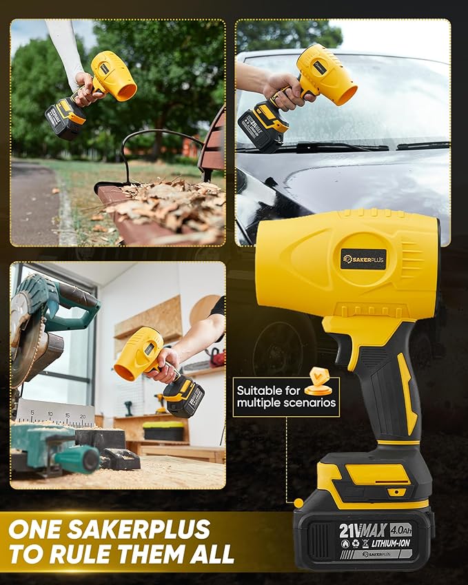 Portable Dust Cleaner 180000 RPM Cordless Leaf Blower 4.0Ah Battery with Adjustable Speed for Patio Driveways Workshop Lawn Cleaning (2 Battery with Storage Case)