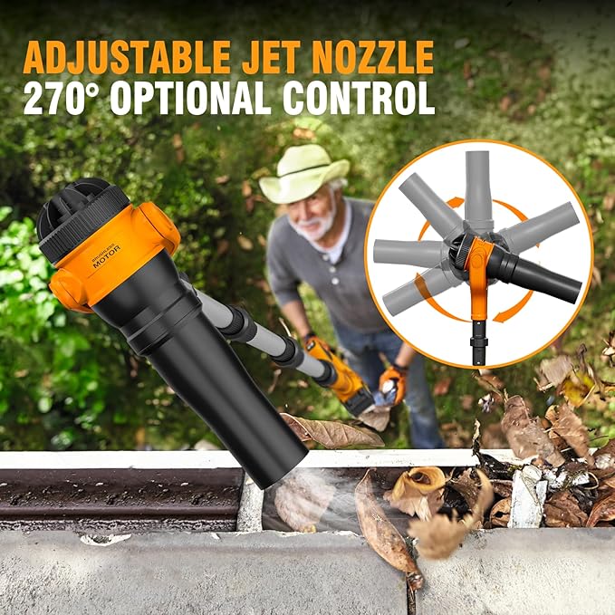 Roof Gutter Cleaning from The Ground, 40V Leaf Blowers Cordless, 580CFM/180MPH with 2 Batteries and Charger, Brushless 2-Speed Motor for Gutter Cleaning Extension Attachment Kit for Garden,House