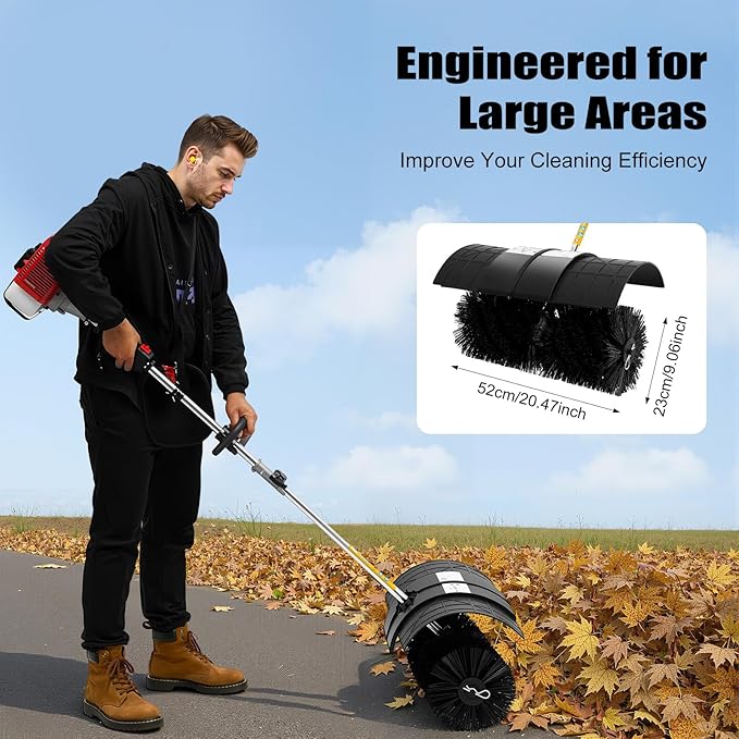 Handheld Sweeper, 52cc 2 Stroke Engine 2.3HP Gasoline Powered Sweeper Broom Driveway Lawn Lawn Artificial Grass Power Brush Lawn Sweeper Cleaning Tools Gasoline Engine Powered Broom…