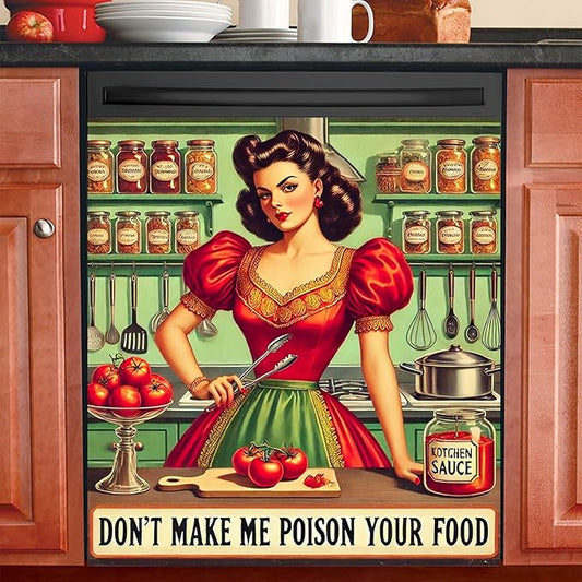 Dishwasher Magnet Cover 23x26 Inch Retro Kitchen Lady Magnetic Dishwasher Cover Magnetic Appliance Cover Home Refrigerator Magnetic Sticker Famhouse Style Kitchen Art Decor