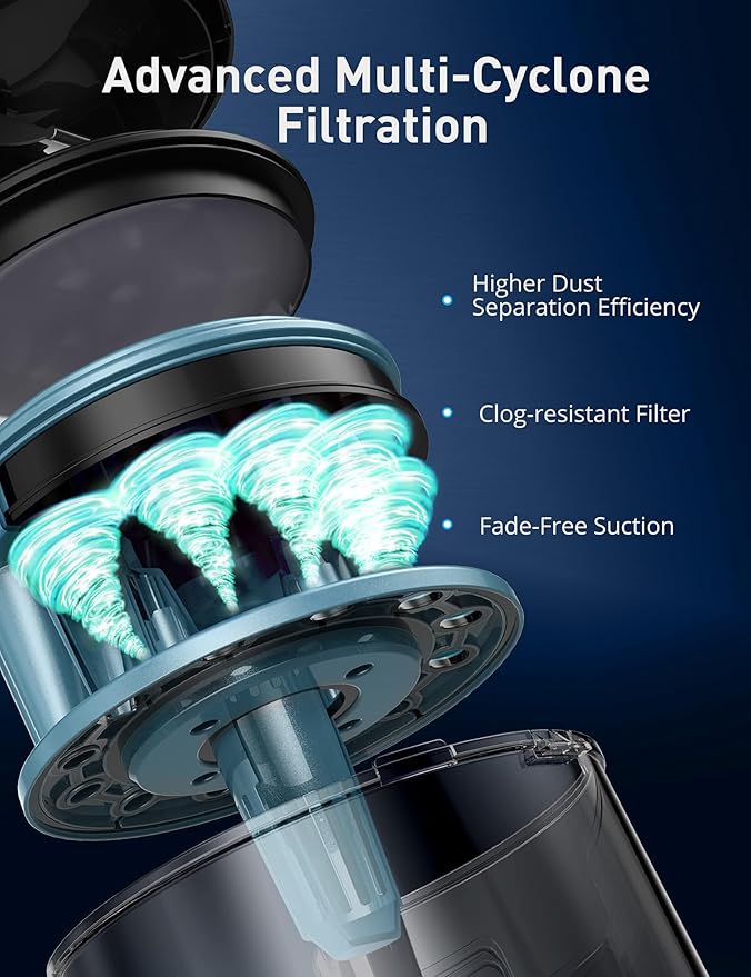 Aspiron 1700W Canister Vacuum Cleaner, 45Kpa Bagless Vacuum Cleaner, Multi-Cyclonic Filtration, 2 Anti-Allergen HEPA Filters, 3.5QT Dust Cup, 4 Tools, Corded Vacuum for Hard Floor, Pet Hair, Cerulean