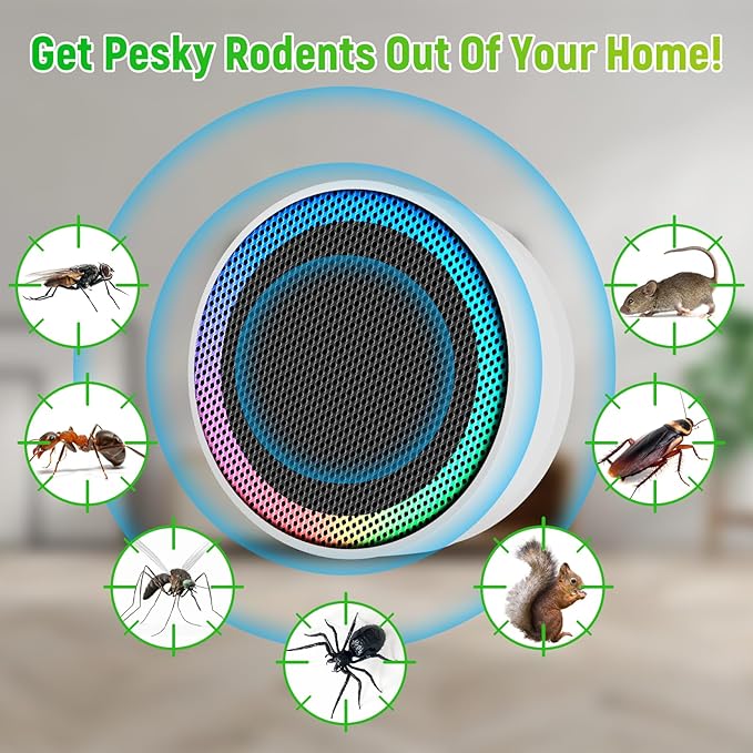 Ultrasonic Pest Control Repellent, Insect Indoor Repellent Plug in, Mini Pest Control Device for House, Ultrasonic Repellent for Mouse, Rodent, Roach, Mice, Mosquito, Spider, White-2 Pack