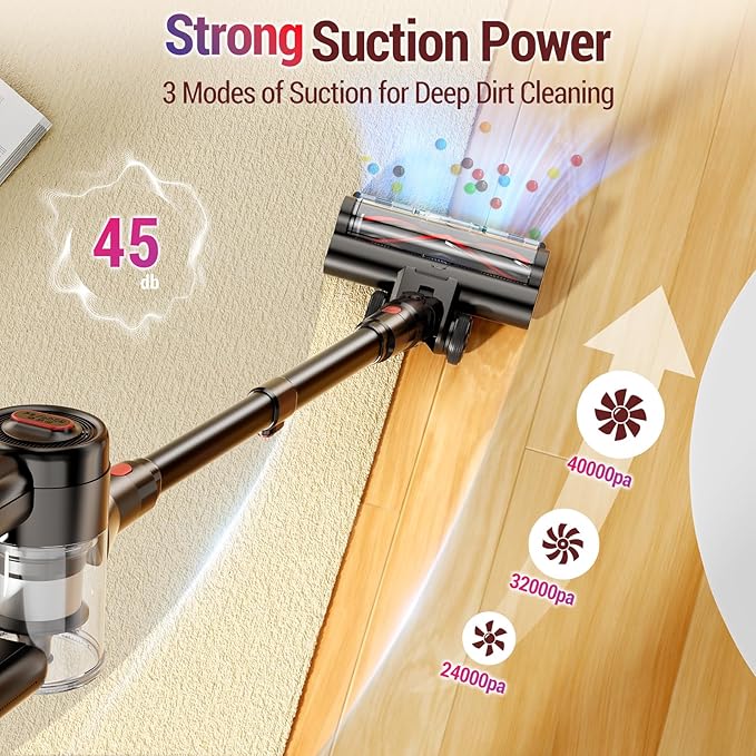 Cordless Vacuum Cleaner, 450W 40Kpa Stick Vacuum with Powerful Suction, 50Mins Vacuum Cleaners for Home, Anti-Tangle Brush, 8 in 1 Lightweight Vacuum for Hard Wood Floor Carpet Pet Hair