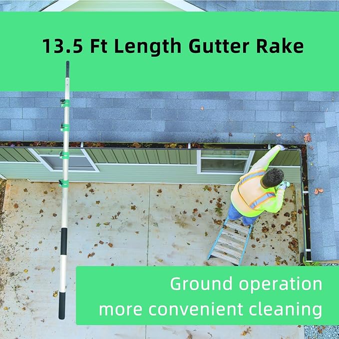Gutter Cleaning Tools,Metal Rain Gutter Cleaner,Multi-Angle Gutter Cleaning from The Ground,4-13.5FT Extension Pole High Reach Leaf Cleaning from Gutter Guard.