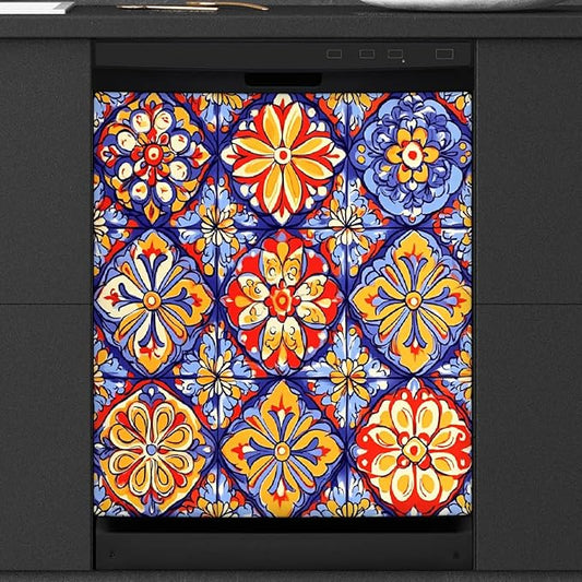 Dishwasher Magnet Cover Vibrant Ethnic Mexican Ceramic Reusable Dishwasher Magnetic Cover Sticker Decorative Dish Washer Door Cover Panel for Home Kitcen Appliance, 21x26 in