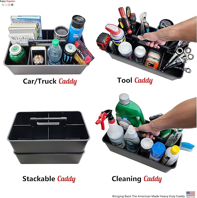 5 Extra Large Portable Carry Caddy, Black, Carrier for Cleaning Supplies, Tools, All-Purpose Carry Caddy Made In USA