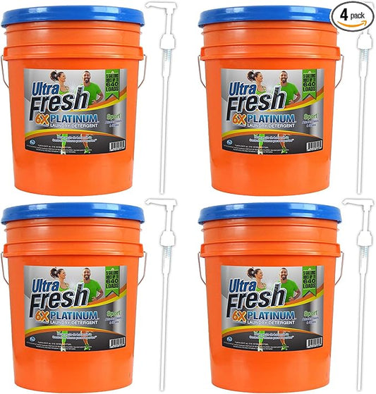 Ultra Fresh Platinum Sport 5 Gallon 6x Laundry Detergent Suitable for All Machine Type and Up to 640 Laundry Loads with Pump (4 Pack)