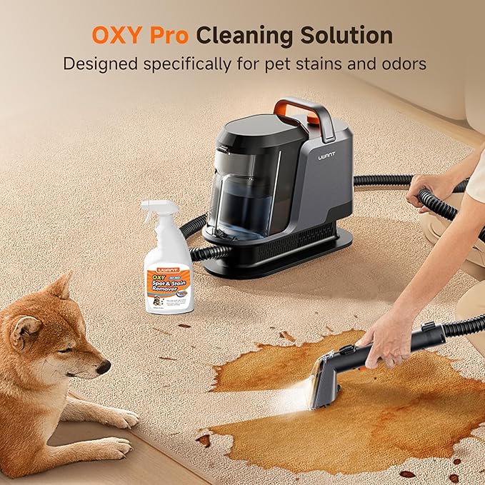 uwant Portable Carpet and Upholstery for Deep Cleaner, 18Kpa Carpet Cleaner Machine for Cars, Pets with Pet Pro Solution and Self Cleaning Set of 1 for Spot, Rug, Couch