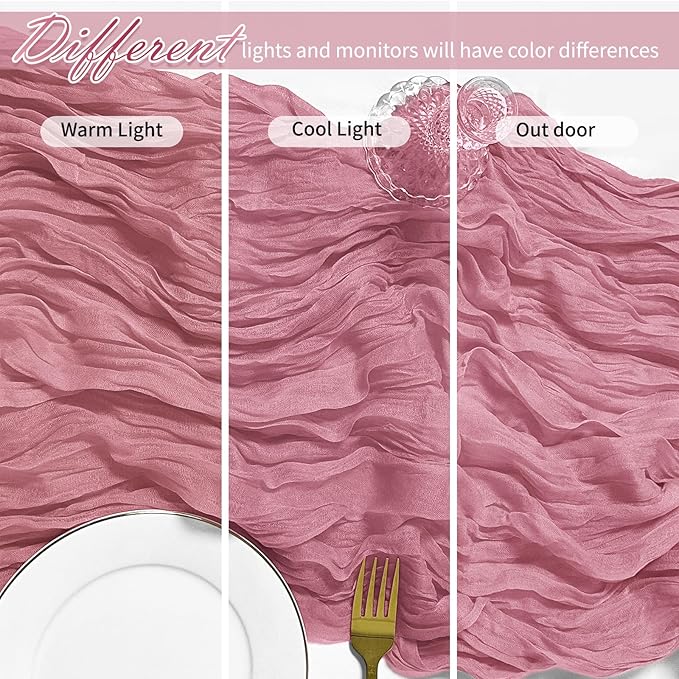12 Pack Dusty Rose Cheesecloth Table Runner 17 x 108 Inch Gauze Table Runner Fabric Semi Sheer Cheese Cloth Table Decor Bulk for Rustic Romantic Wedding Baby Shower Table Decoration