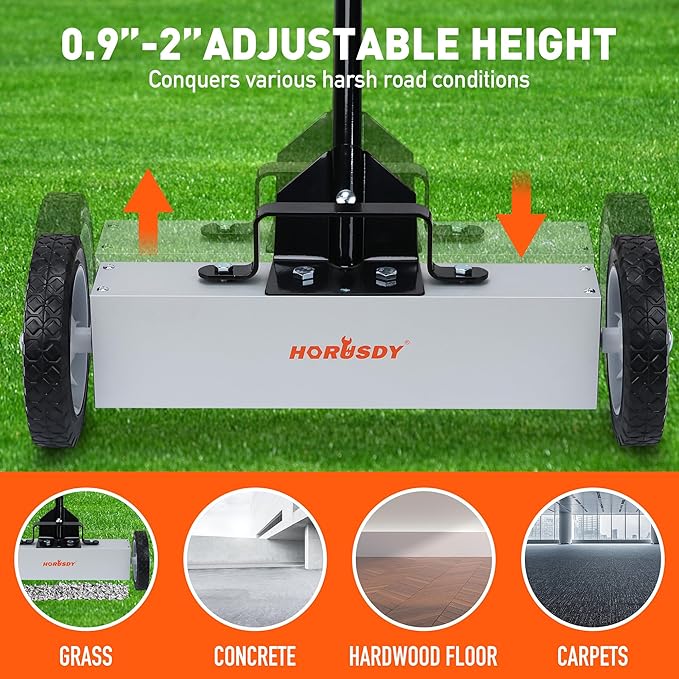 HORUSDY 18-Inch Rolling Magnetic Sweeper with Wheels, Magnet Pickup Sweeper, Push-Type Nail Magnet Sweeper for Workshop, Garage, and Yard Cleanup