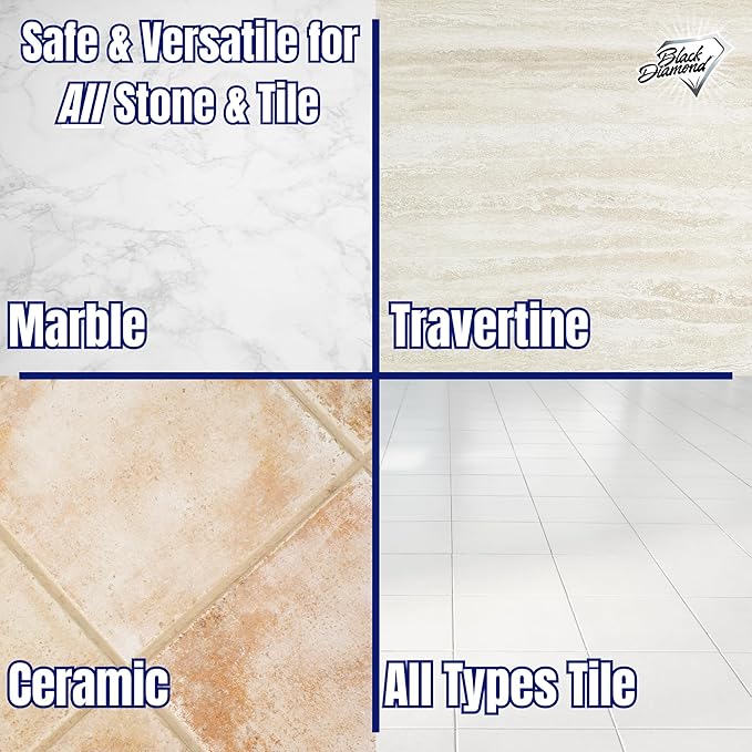 Black Diamond Stoneworks Marble & Tile Cleaner Gallon + Ultimate Grout Cleaner with Brush Quart (2-Pack) – Safe for Natural Stone, Deep Grout and Tile Cleaning to Restores Shine