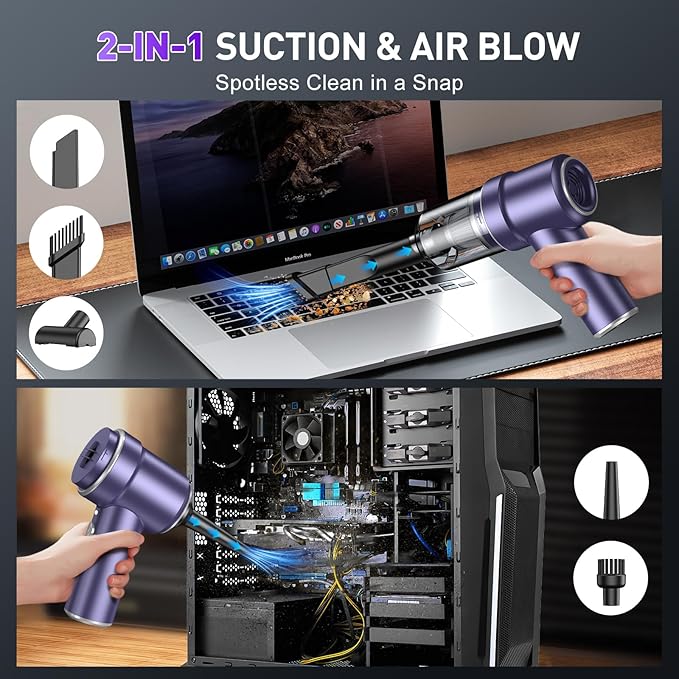 KMM Handheld Car Vacuum Cleaner, 9000PA Vacuum Cleaner & Air Duster, 120W High Power Vacuum Portable Cordless, Hand Held Vacuum Rechargeable with Multi-Nozzles & LED Light for Home, Car, Office