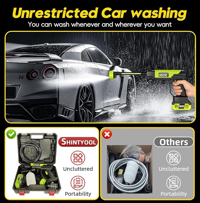 Cordless Pressure Washer Gun: 1200 PSI Portable Electric Washer for Vehicle, Driveway & Deck - Ergonomic Handle Design with 30min Runtime & 6-in-1 Nozzle