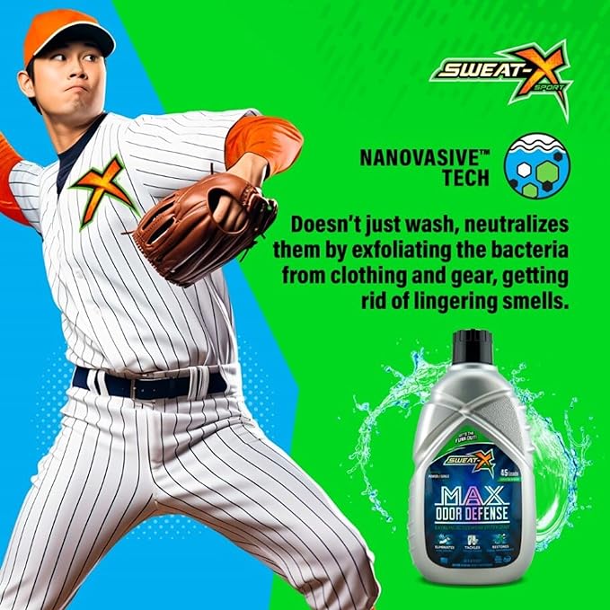 SWEAT X Max Odor Defense Laundry Detergent Liquid - Natural Washing Detergent for Activewear & Gym Clothes - Laundry Detergent for Sensitive Skin - Concentrated Detergent, 45 Loads/Bottle (2 Bottles)