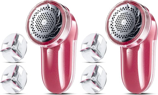 Fabric Shaver, Lint Remover, Bymore Lint Shaver Defuzzer Sweater Shaver for Clothes and Furniture AC Adapter or Battery Operated Pill Fuzz Remover (Bright Red) (Pack of 2) by Bymore
