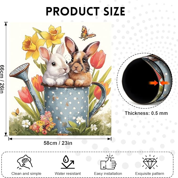 NYZE Easter Dishwasher Magnets Cover, Dishwasher Magnetic Sticker Decorative, Reusable Dish Washer Cover for Dishwashers (Watering Can Bunnies)