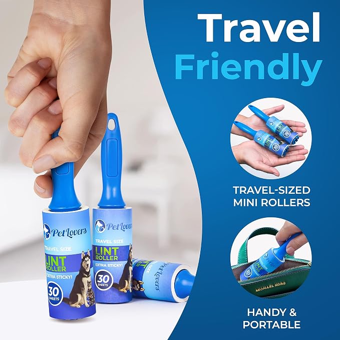 PetLovers Extra Sticky Lint Roller Mega Value Set for Pet Hair Removal and Clothes, Dog and Cat Lint Remover (Blue, 4 Pack Mini) - Image 2