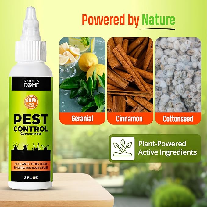 Nature’s Dome Pest Control Concentrate Spray 2 Oz (Pack of 2) | 100% Natural, Eco-Friendly Bug & Ant Spray – Each Bottle Makes 16 Oz | Bug Spray for Fleas, Ticks & Mosquitoes | Safe for Pets & Kids