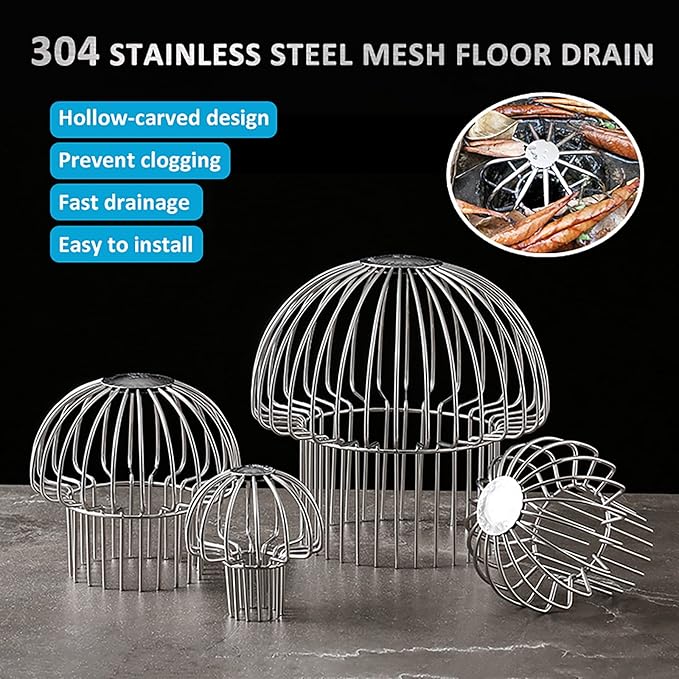 Gutter Guard 304 Stainless Steel Outdoor Roof Drain Anti-Blocking Line Cap, Mushroom Type Drainage Gutter Guard Filter, Gutter Cleaning Tool, for Stops Leaves Seeds and Other Debris,2in （4pcs）
