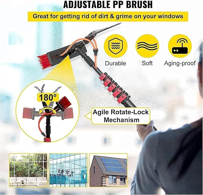 Water Fed Telescopic Window Cleaning Pole, 30ft Brush Cleaner for Trucks, Conservatory Roof, Photovoltaic Panel, Roof Cleaning Tools Kit