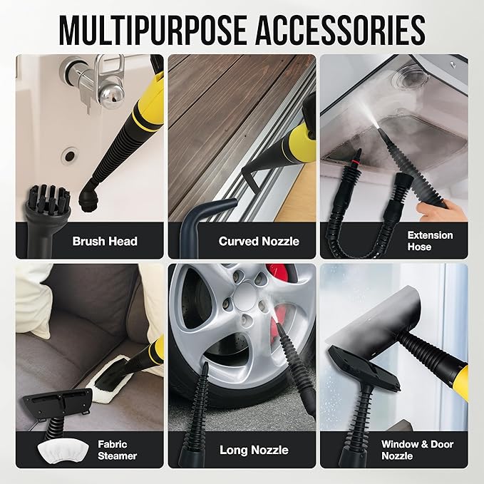 Comforday Multi-Purpose Handheld Pressurized Steam Cleaner with 9-Piece Accessories, Perfect for Stain Removal, Curtains, Car Seats, Floor, Carpet, Window Cleaning